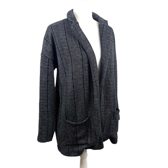 Revolve NEW Bobi Los Angeles Herringbone Knit Jacket Oversized Open Front Size S - Picture 3 of 13